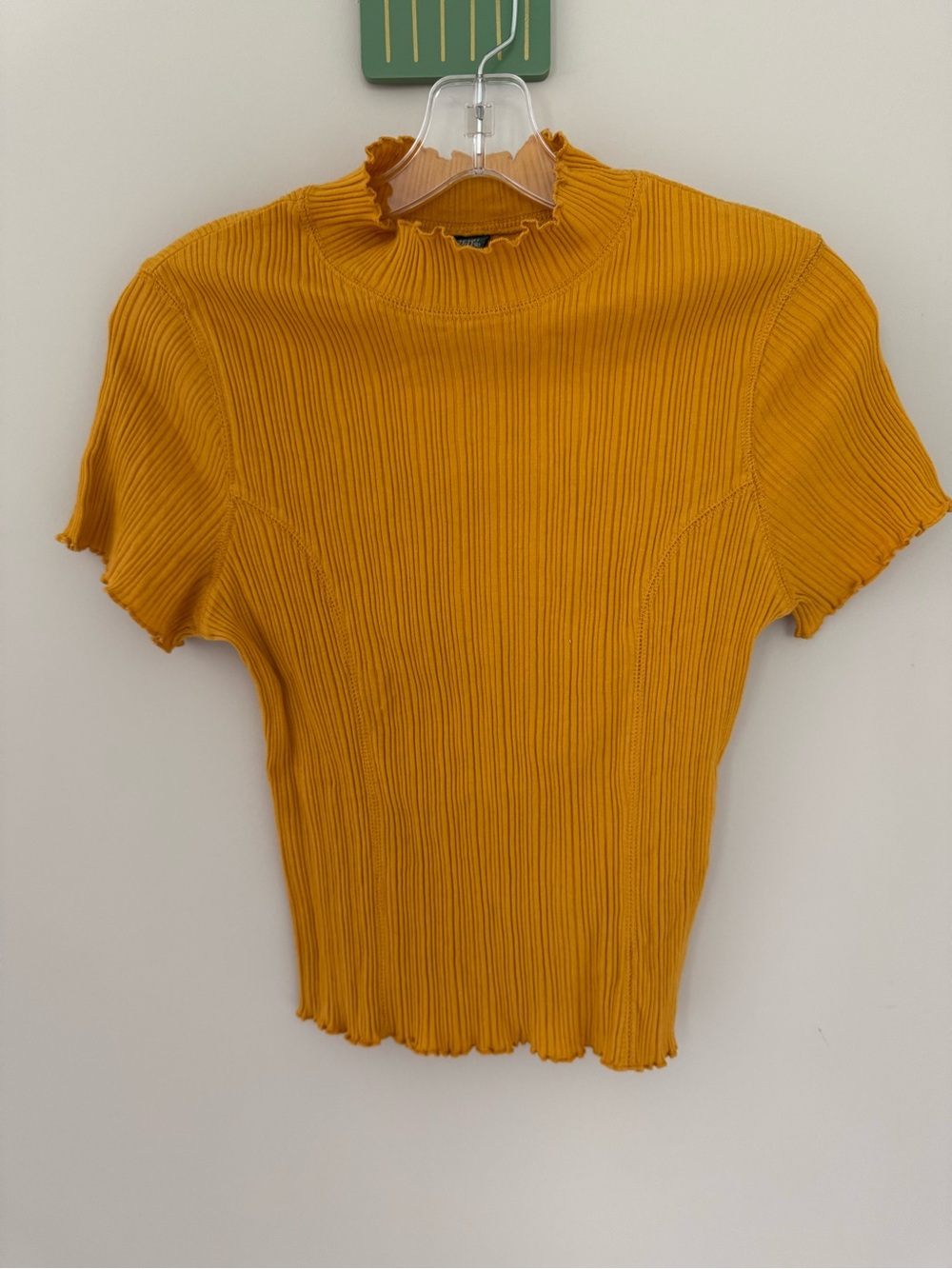 wild fable Mustard Ribbed Mock Neck Short Sleeve Top